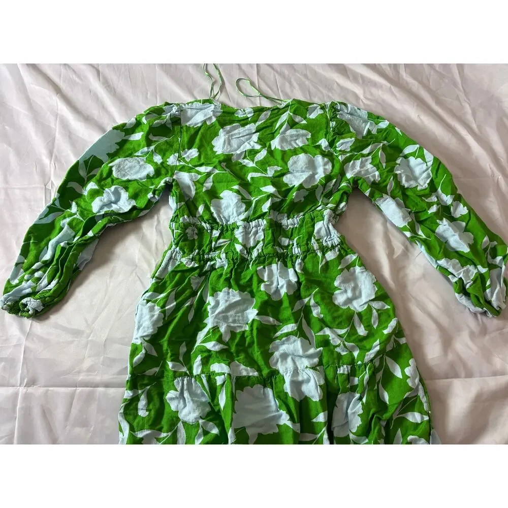 Kate Spade New York Dress Women's S Green Blue Floral Tie Shoulder